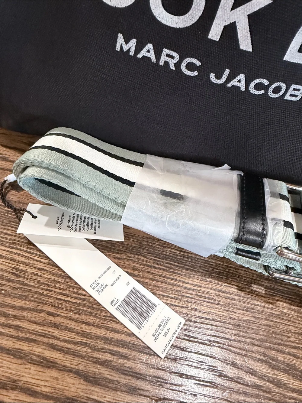 Marc Jacobs Black 'The Book Bag' with NWT Striped Strap